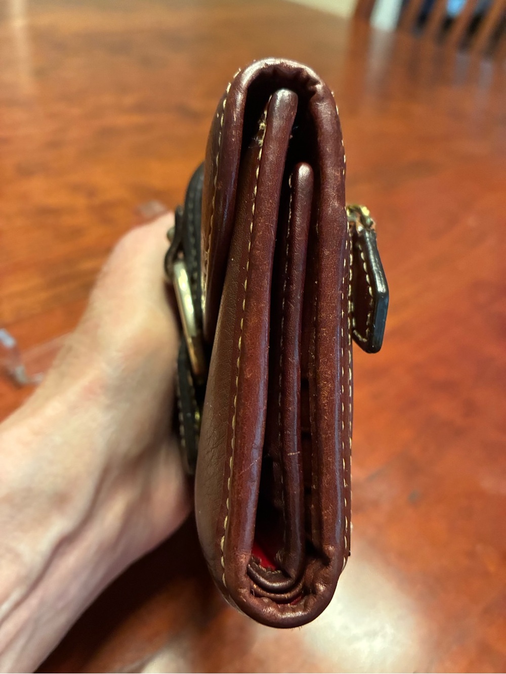 Dooney & Bourke Brown Leather Compact Wallet with Brass Ring - Picture 3 of 13